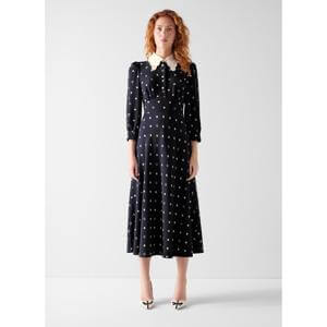 L.K. Bennett Enya Navy Scallop Collar Slik Dress